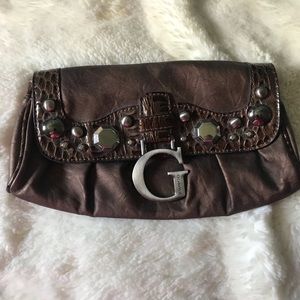 Guess brown clutch